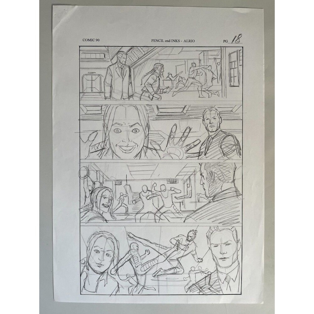 Al Rio Original Art Layout Prelim Sketch 8.5 x 11 page 18 of the comic "90"